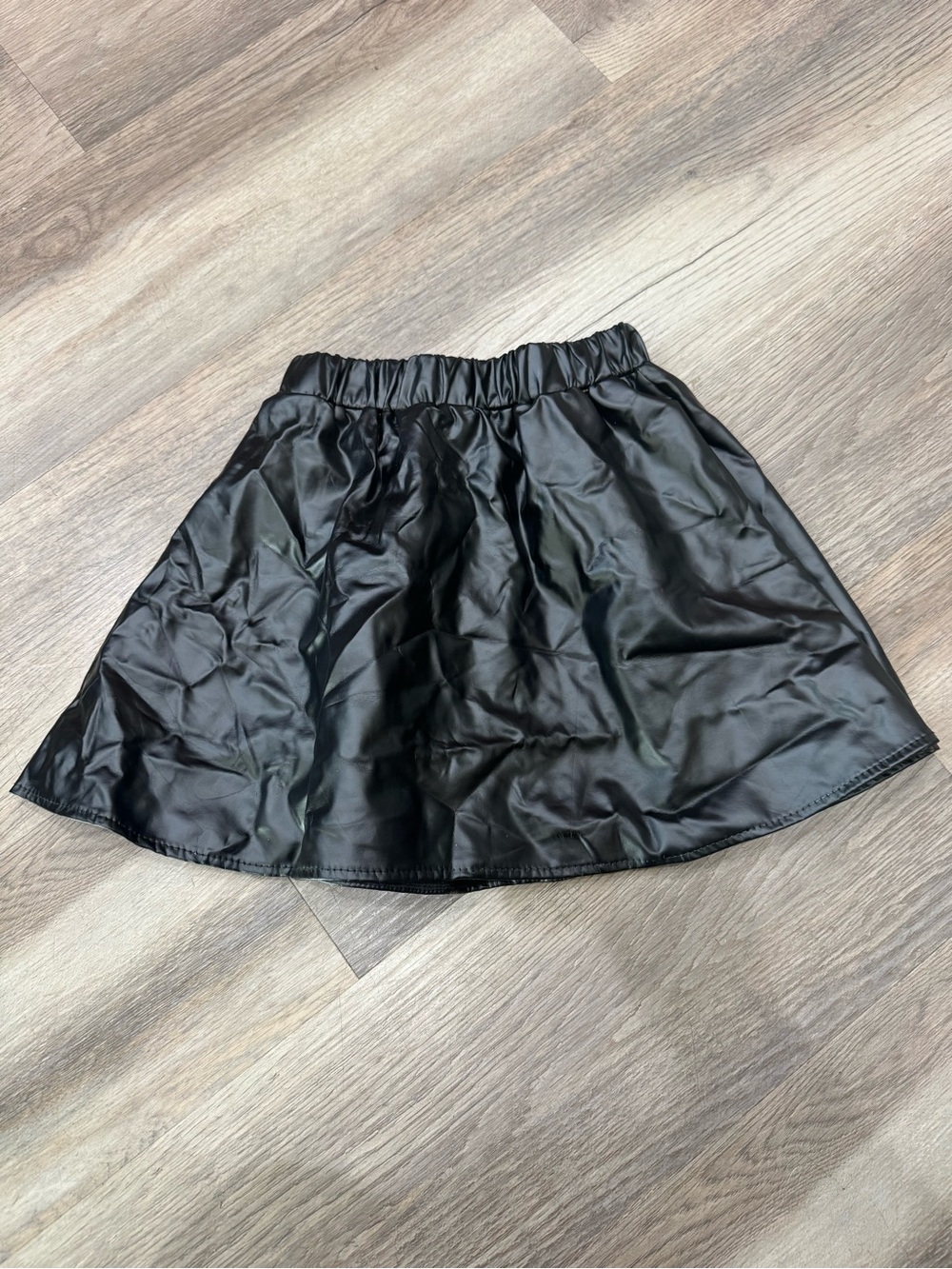 Girls black pleather faux leather leatherette skirt stretch waistband